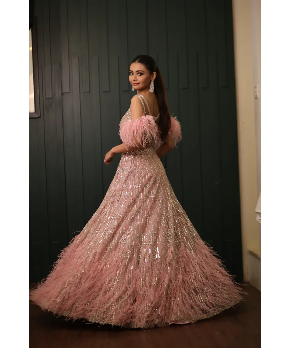 DOLLY WAHAL - Pink Feather Lehenga